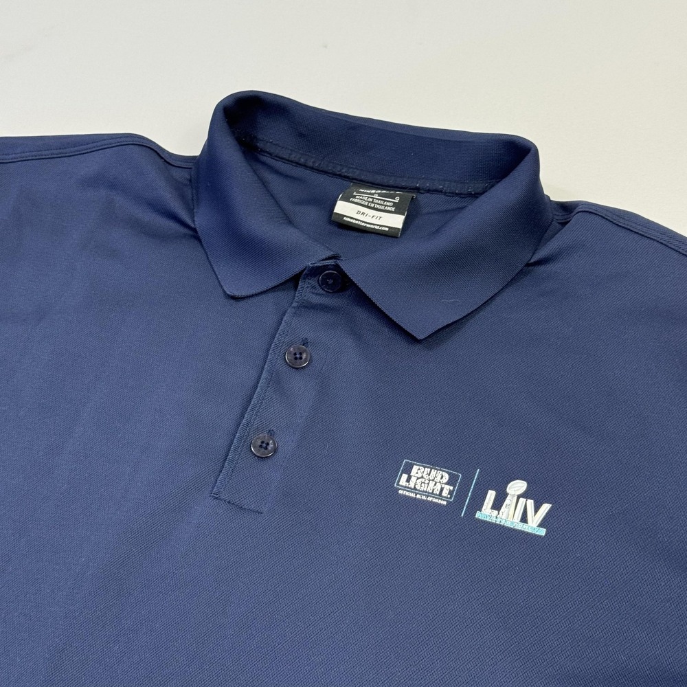 Nike Super Bowl LIV Polo Shirt Mens Large Blue NFL Football Dri Fit‎ Bud Light